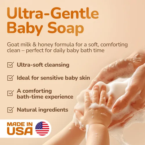 Miniatura 7 de Made in USA - Barra de jabón para bebés con leche de cabra y miel, procesada naturalmente en frío a partir de ingredientes orgánicos, delicada