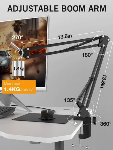 Miniatura 3 de SUNMON Rode NT-USB Mic Boom Arm - Brazo de micrófono para RODE NT-USB/NT-USB+/NT-USB Mini y la mayoría de micrófonos, soporte de brazo de tijera