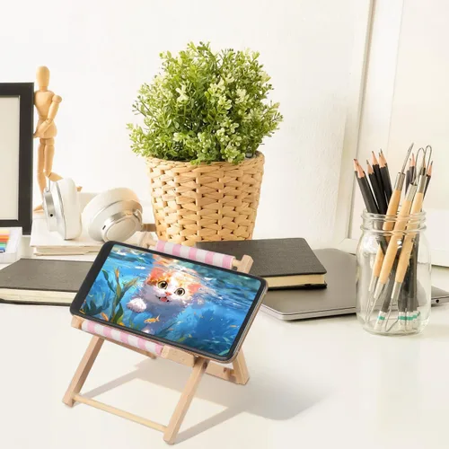 Miniatura 7 de Beavorty Silla de playa Soporte para teléfono móvil Soporte de escritorio de madera y lona para silla de playa de madera en miniatura, soporte