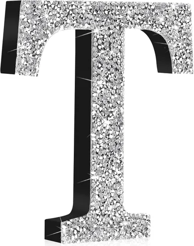 Miniatura 72 de Qunclay Letras brillantes de cristal plateado de 5.7 pulgadas, decoración de diamantes triturados, letra de madera con purpurina con tornillo