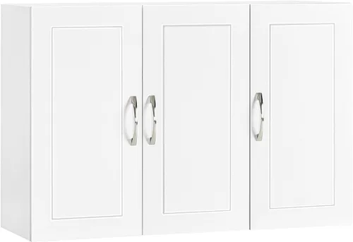Miniatura 12 de SoBuy Armario de pared para lavandería, botiquín para baño, cocina, garaje, armario de almacenamiento de pared de 3 puertas con estante ajustable