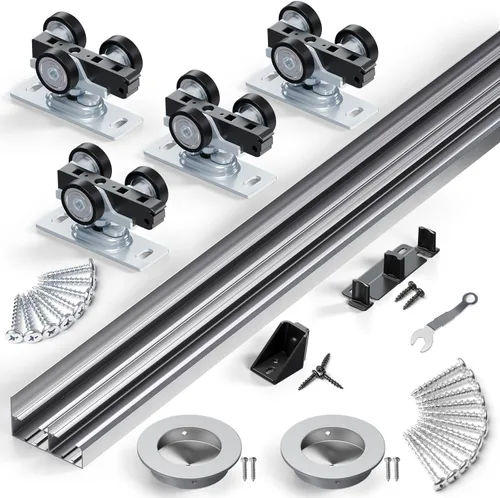Miniatura 8 de SMARTSTANDARD Kit de herrajes para puertas corredizas de 60 pulgadas/5 pies para armario de gabinete, herrajes de puerta de aleación de aluminio