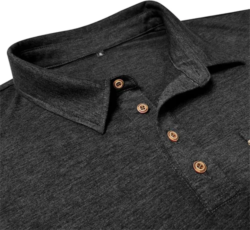 Miniatura 5 de Polo para hombre, manga larga, cuello clásico, algodón, botón básico, elegante, con bolsillo en el pecho