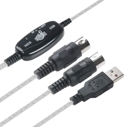 Miniatura 2 de TENINYU Convertidor de cable USB a MIDI 2 en 1 PC a sintetizador Interfaz de teclado de estudio de música, cable adaptador de enchufe de cable, 16