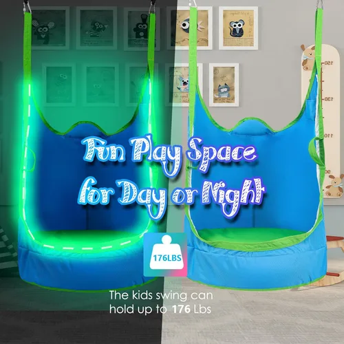 Miniatura 2 de Silla Columpio Colgante Mejorada para Niños, Silla Hamaca Colgante para Niños con Luces LED, Asiento Columpio Colgante de Tela Oxford 900D para Azul