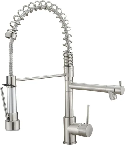 Miniatura 11 de Grifo de cocina negro mate con rociador, AIMADI - Grifo de cocina comercial, de una sola manija, con rociador desplegable de un solo orificio