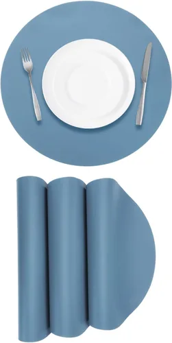 UXCELL 4 manteles individuales de piel sintética para mesa de comedor, manteles redondos de piel sintética, resistentes al calor, impermeables, a