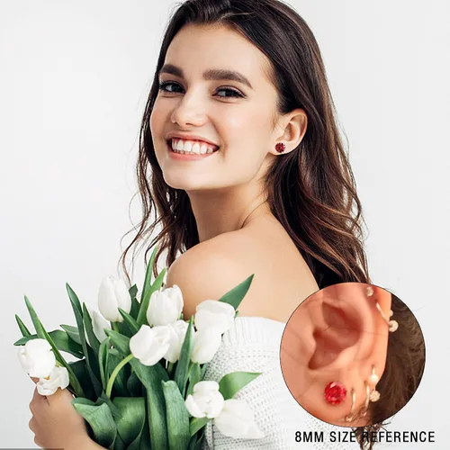 Miniatura 8 de Jstyle Aretes hipoalergénicos para mujeres y hombres, aretes de acero inoxidable quirúrgico con piedra natal, aretes coloridos de circonita cúbica