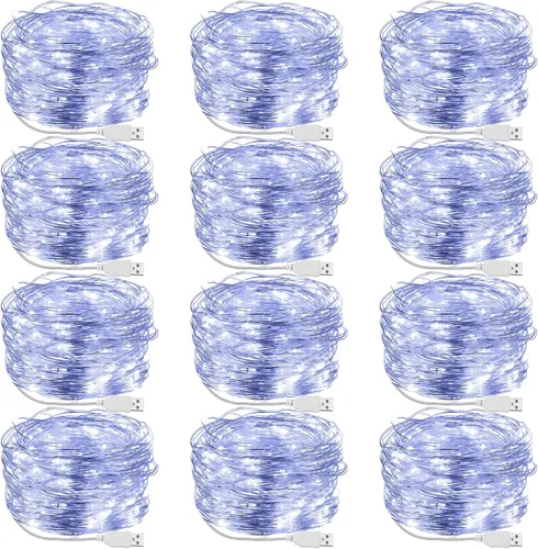 Miniatura 10 de Macarrie 6 piezas de luces de cadena USB de 33 pies con 100 LED, luces de hadas alimentadas por USB para decoración de Navidad, interior, exterior
