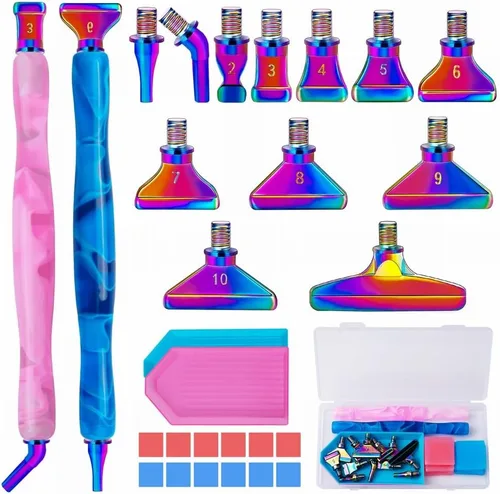 Sttargxing Kit de 27 bolígrafos de pintura de diamante, 12 puntas de acero inoxidable con 12 arcilla, accesorios de pintura de diamante 5D, repuesto