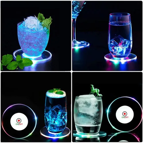 Miniatura 8 de 3 posavasos LED coloridos para cócteles, posavasos redondos ultrafinos con luces LED, posavasos luminosos, 3.9 pulgadas, antideslizantes e