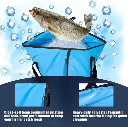 Miniatura 5 de Buffalo Gear Enfriador de pescado aislado – Bolsa para matar a prueba de fugas con 2 bolsas de hielo reutilizables – Cremallera impermeable portátil