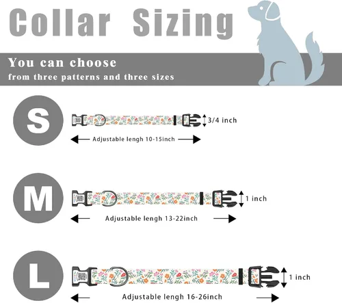 Miniatura 5 de Collares de perro para perros grandes, collar de perro con etiqueta de nombre de código QR, material de poliéster suave, collar ajustable para Flor