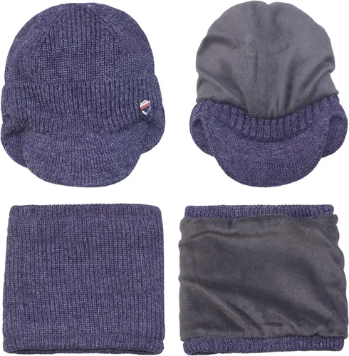 Miniatura 4 de Muryobao Gorro de invierno para hombre, con visera de punto, con forro polar y calentador de cuello