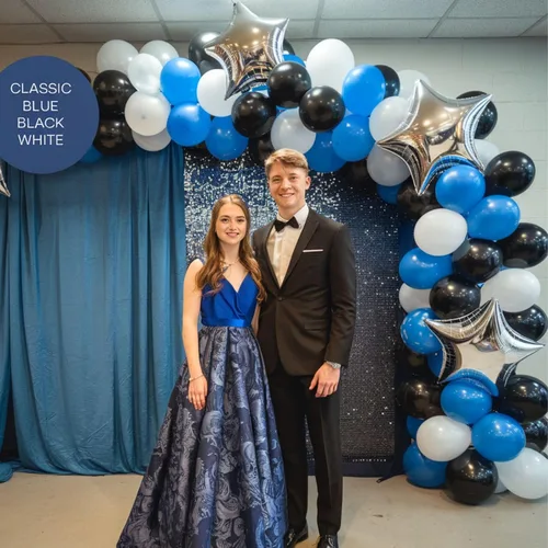 Miniatura 6 de Globos azules y negros, globos de graduación de 12 pulgadas, globo de látex de confeti azul oscuro, negro, blanco, plateado metálico, para niños
