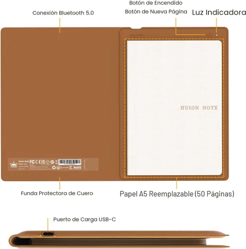 Miniatura 7 de HUION Note - Tableta de Dibujo Cuaderno Digital 2 en 1 con Lápiz sin Batería, Tableta de Papel Inalámbrica Bluetooth Almohadilla de Escritura