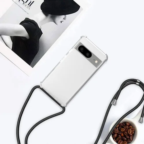 Miniatura 6 de para Google Pixel 8 Pro Funda Cruzada Transparente con Correa de Cuello Ajustable Transparente TPU Suave Anti-Amarilleamiento Protección a Prueba