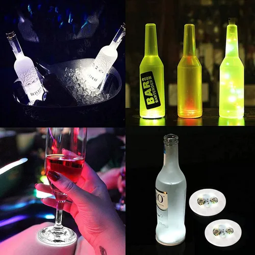 Miniatura 3 de Posavasos con luz LED, luces LED para botellas, glorificador de botellas, discos LED para bebidas, posavasos con luz intermitente (blanco frío)