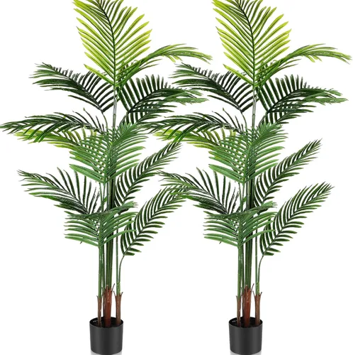Miniatura 8 de Jexine Paquete de 4 palmeras artificiales de 6 pies, plantas falsas, plantas artificiales de areca para interiores y exteriores, árbol sintético