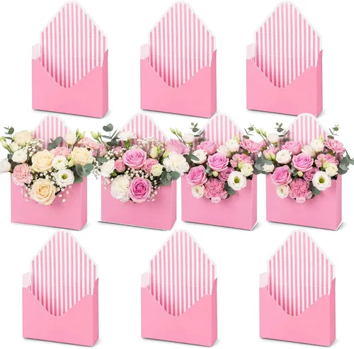 Miniatura 15 de Geyee 10 cajas sobre para ramo de floristería de graduación clase de 2026, ramo de flores de corazón rosa, embalaje de papel de regalo, bolsas