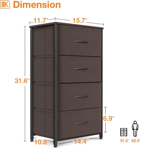 Miniatura 3 de ODK Cómoda para dormitorio con 4 cajones de almacenamiento, cómoda pequeña cofre de cajones de tela con marco de acero resistente, parte superior