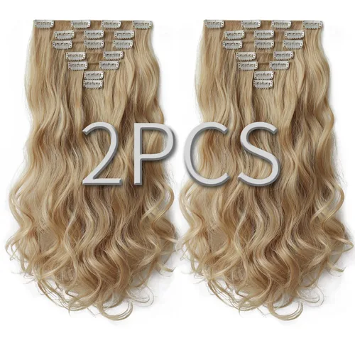 Miniatura 12 de SYXLCYGG Extensiones de cabello rubio, 2 unidades, extensiones de cabello con clip de 22 pulgadas, 5 onzas, lacio, sintético, esponjoso, rubio