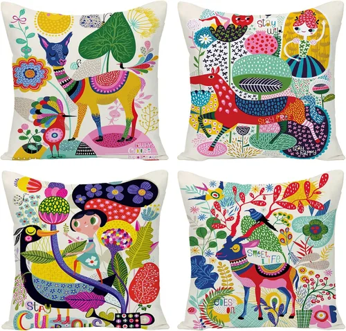 Fundas de Almohadas Decorativas para Niñas con Diseño de Dibujos Animados Zoom, Fundas de Cojines Decorativos con Animales Coloridos y Lindos,