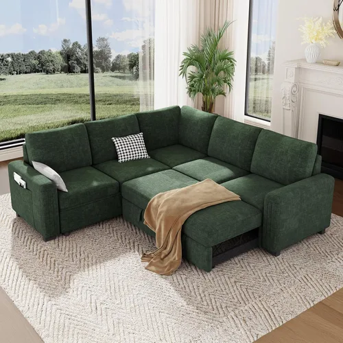 Vesgantti Sofá Seccional con Cama de 88.4" con Cama Extraíble, Sofá Seccional Modular en Forma de L de 5 Asientos con Almacenamiento, Cómodo Sofá