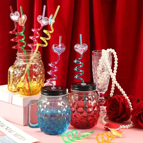 Miniatura 4 de JANYUN Pajitas, 20 popotes de plástico reutilizables con forma de corazón, regalos para fiestas, popotes con purpurina, regalos para niños, premios