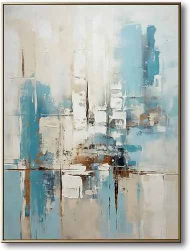 Miniatura 2 de Lienzo abstracto enmarcado con textura 3D para oficina, pintura al óleo abstracta azul pintada a mano para sala de estar, decoración de pared grande