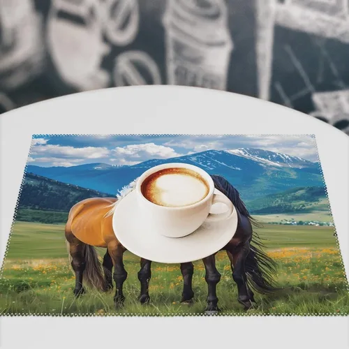 Miniatura 7 de Playful Horses in The Valley Placemats Set of 6 Resistant Table Mats Washable Place Mats for Dinner Party Table Decoration