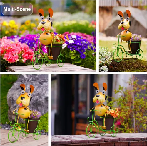 Miniatura 2 de Luces Solares para Perros para Exteriores Soporte para Plantas de Ciclismo, Arte de Patio Estatuas de Perro de Metal, Estatua Divertida