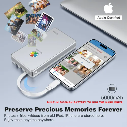 Miniatura 5 de iDiskk Disco duro externo certificado por Apple de 500 GB para iPhone, iPad, teléfono Android, MacBook, Copia de seguridad automática Fotos Videos