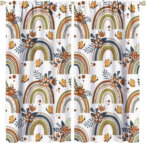 Cortinas bohemias con estampado de arco iris, medievales, abstractas, modernas, lindas, acuarela, minimalista, estético, patrón de graffiti, para
