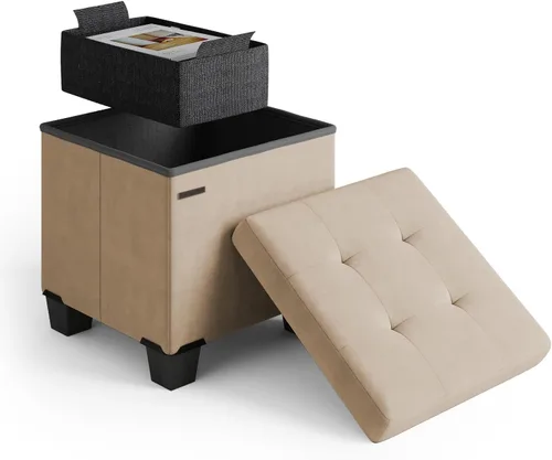 Miniatura 103 de Cubo otomano de almacenamiento con cubo pequeño, otomana cuadrada de 15 pulgadas con almacenamiento para sala de estar y dormitorio, reposapiés