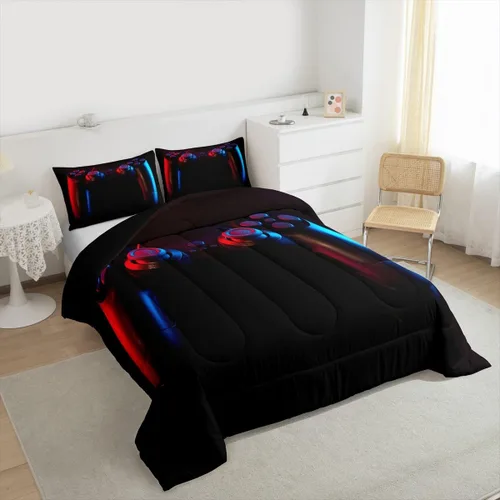 Miniatura 4 de Juego de edredón de videojuegos para niños, niñas y hombres, juego de ropa de cama con estampado de consola de videojuegos negro, decoración