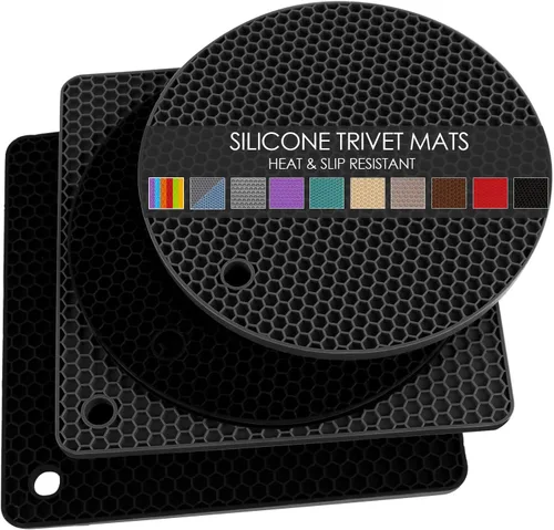 Miniatura 26 de Salvamanteles de silicona para platos calientes, soportes multiusos para ollas, 4 unidades, 2 tamaños de 7 pulgadas y 9 pulgadas, resistentes al 03