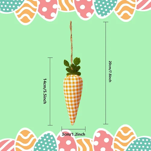 Miniatura 2 de 16 adornos colgantes de zanahoria de Pascua, patrón de estampado a cuadros, mini zanahoria artificial, adornos colgantes para fiesta de Pascua