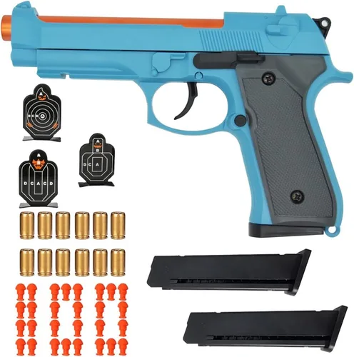 Miniatura 9 de Dreamplay Pistola de juguete que expulsa cartuchos, juguete educativo con acción de retroceso automático para juegos de disparo para niños