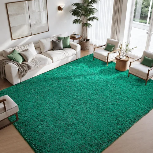 Miniatura 10 de Zentavio - Alfombras para sala de estar, alfombras de área verde oscuro de 3 x 5 pies, alfombra de césped artificial, alfombra de pelo mullido