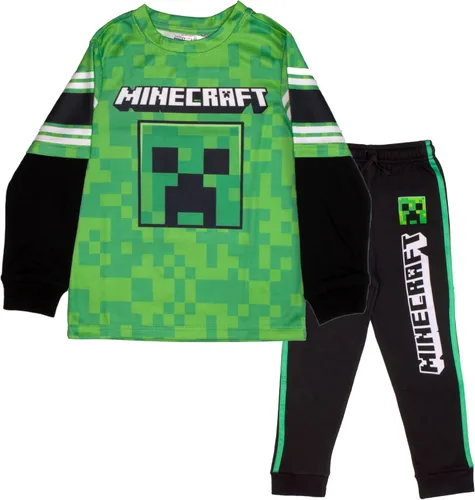 Minecraft Juego de 2 piezas de videojuego, camiseta y pantalones de malla activa de manga larga para niños, paquete de 2 unidades
