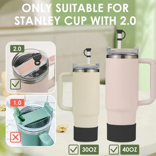 Miniatura 6 de Juego de 7 tapones de silicona para vasos Stanley, juego de accesorios de copa Stanley con fundas para popote y funda, compatible con H2.0 (negro)