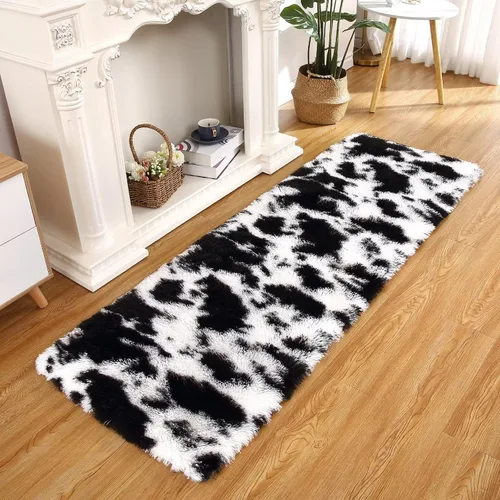 Miniatura 13 de GAOMON Alfombra moderna de pelo largo azul y blanco para niños, de 2 x 6 pies, ultra suave, peluda, para interiores, alfombra de pelo alto