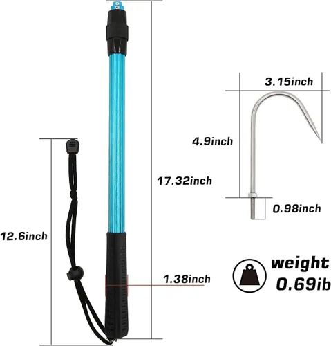 Miniatura 2 de Sanlike - Gaff telescópico para pesca con lanza de acero inoxidable, aparejo de pesca marina, mango suave de aleación de aluminio para herramienta