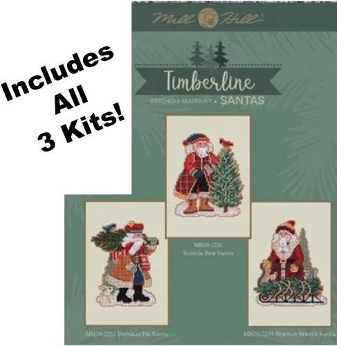 Miniatura 2 de Mill Hill Timberline Santa Set (2022) Juego de 3 kits de punto de cruz con cuentas que incluyen pino escocés, abeto Douglas y Papá Noel de abeto