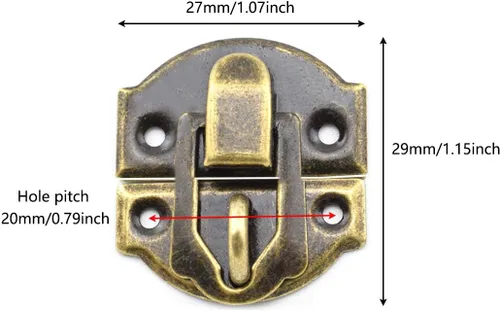 Miniatura 2 de SDTC Tech Paquete de 4 cerrojos decorativos de bronce antiguo retro con tornillos a juego para cajones de gabinete, manualidades de madera