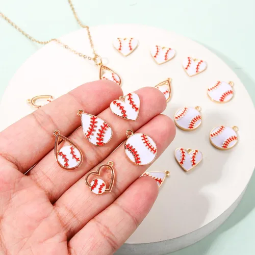 Miniatura 4 de 20 piezas de dijes deportivos de esmalte, colgantes de baloncesto y béisbol para hacer joyas, dijes de juego de pelota con strass, dijes de softball