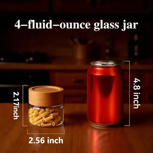 Miniatura 2 de Paquete de 6 Recipientes de Vidrio Herméticos Apilables de 4 oz con Tapas de Acacia - Frascos Mason Pequeños para Avena Nocturna, Almacenamiento