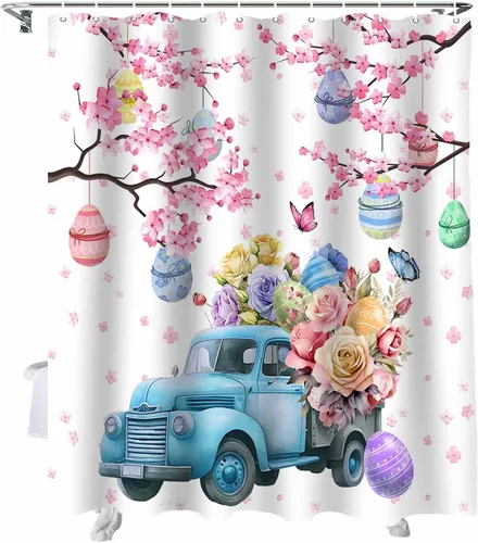Miniatura 18 de cortina de ducha de gnomos del día de San Valentín, cortina de ducha rosa con corazones de amor para decoración de baño, juegos de cortinas de ducha