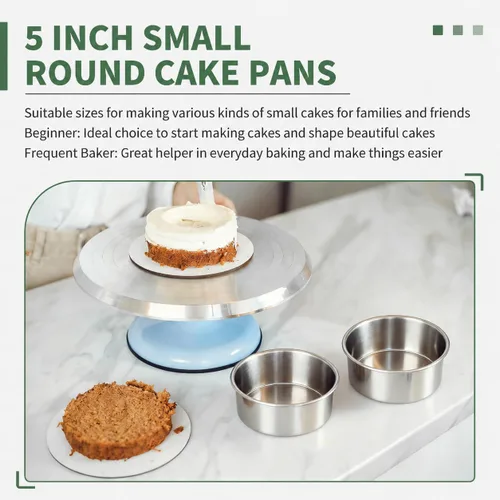 Miniatura 4 de TeamFar 5 Inch Cake Pan Set of 2, Stainless Steel Small Layer Cake Baking Pans Tins, Round Bakeware for Birthday Wedding Party, Non-Toxic & Healthy